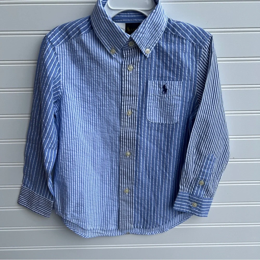 NWT Polo Ralph Lauren Boys Long Sleeve Seersucker Button Down Sz 3T